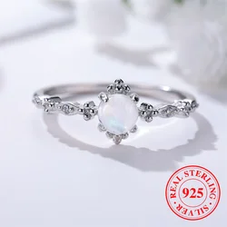 Female Cute Small Round Nature Moonstone Ring Vintage Real 925 Sterling Silver Wedding Jewelry For Women