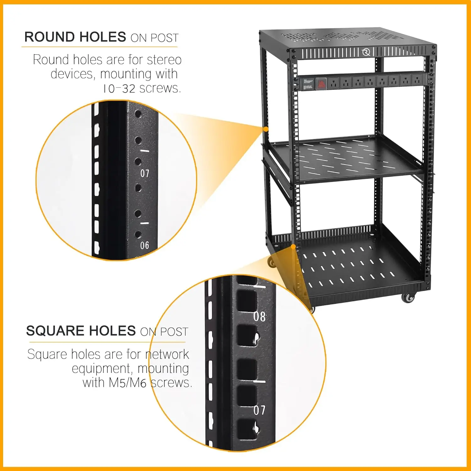 

OFCO 18U Network Rack with Reinforced Top & Bottom Vented Plates - 4 Rolling Wheels Floor Standing Rack