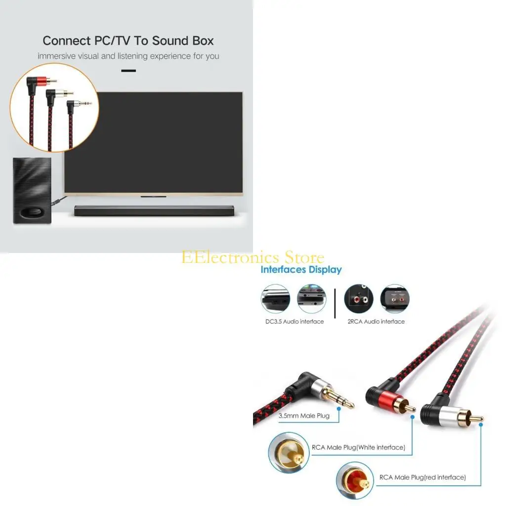 B03C Stereo Cable 3.5mm to 2RCA Cord for Desktop Music Routing Hookup