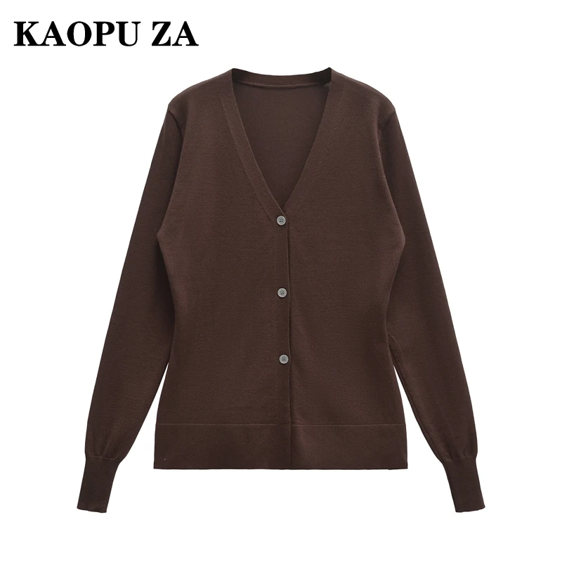 Kapu za mulher 2024 outono vintage gola v babados topo cardigan feminino casual único breasted cor sólida malha manga longa casaco