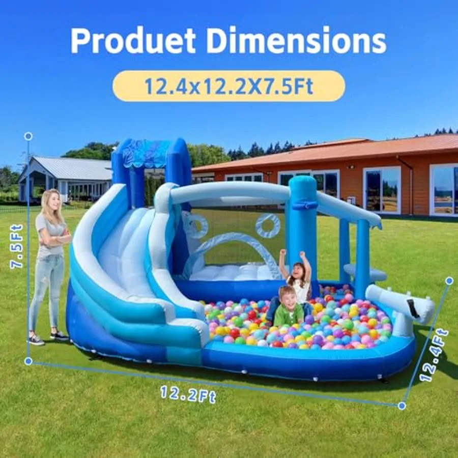 Backyard kids inflatable water slide, heavy duty Oxford cloth, blue/red, 5-in-1 bounce house with climbing wall splash pool, 3-