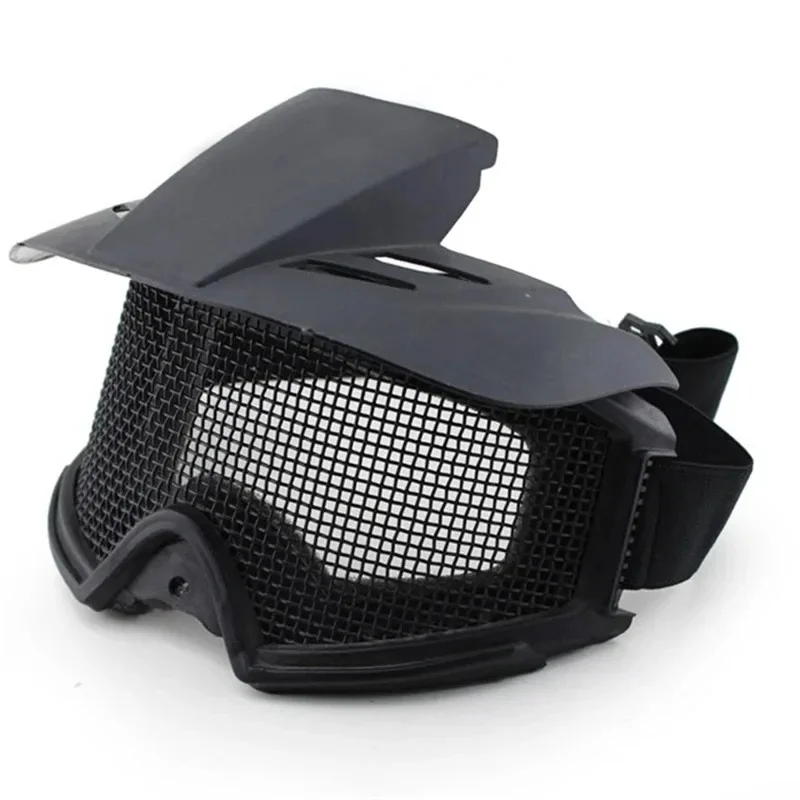Premium CS Airsoft Paintball Tactical Half Face Mask Steel Mesh Goggles Set Eye Protection Anti-Glare Sunshade Visor Outdoor