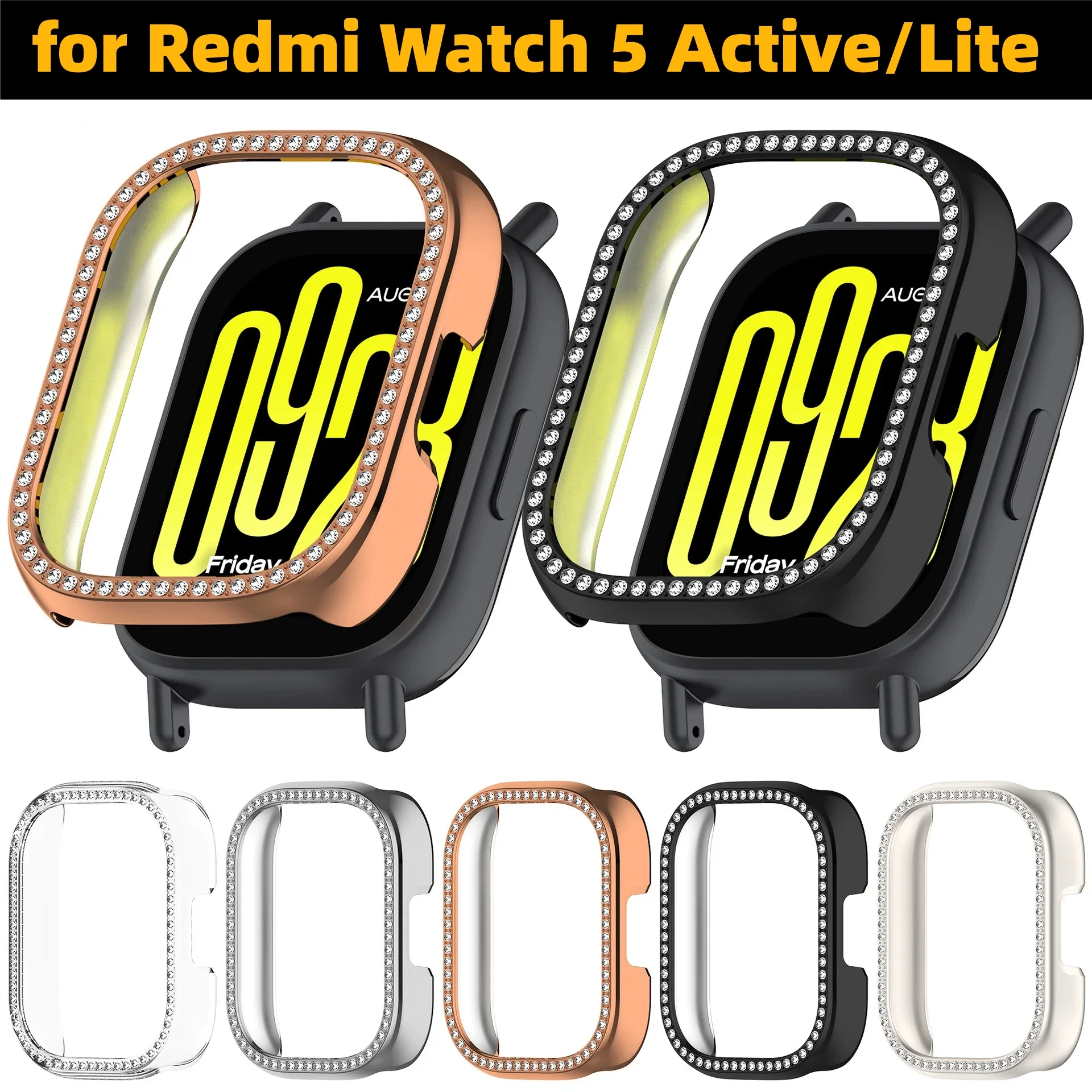 Bling PC Hollow Case for Redmi Watch 5 Active/ Lite Diamond Crystal Bumper Redmi Smart Watch 5 Lite /5 Active Accessorie
