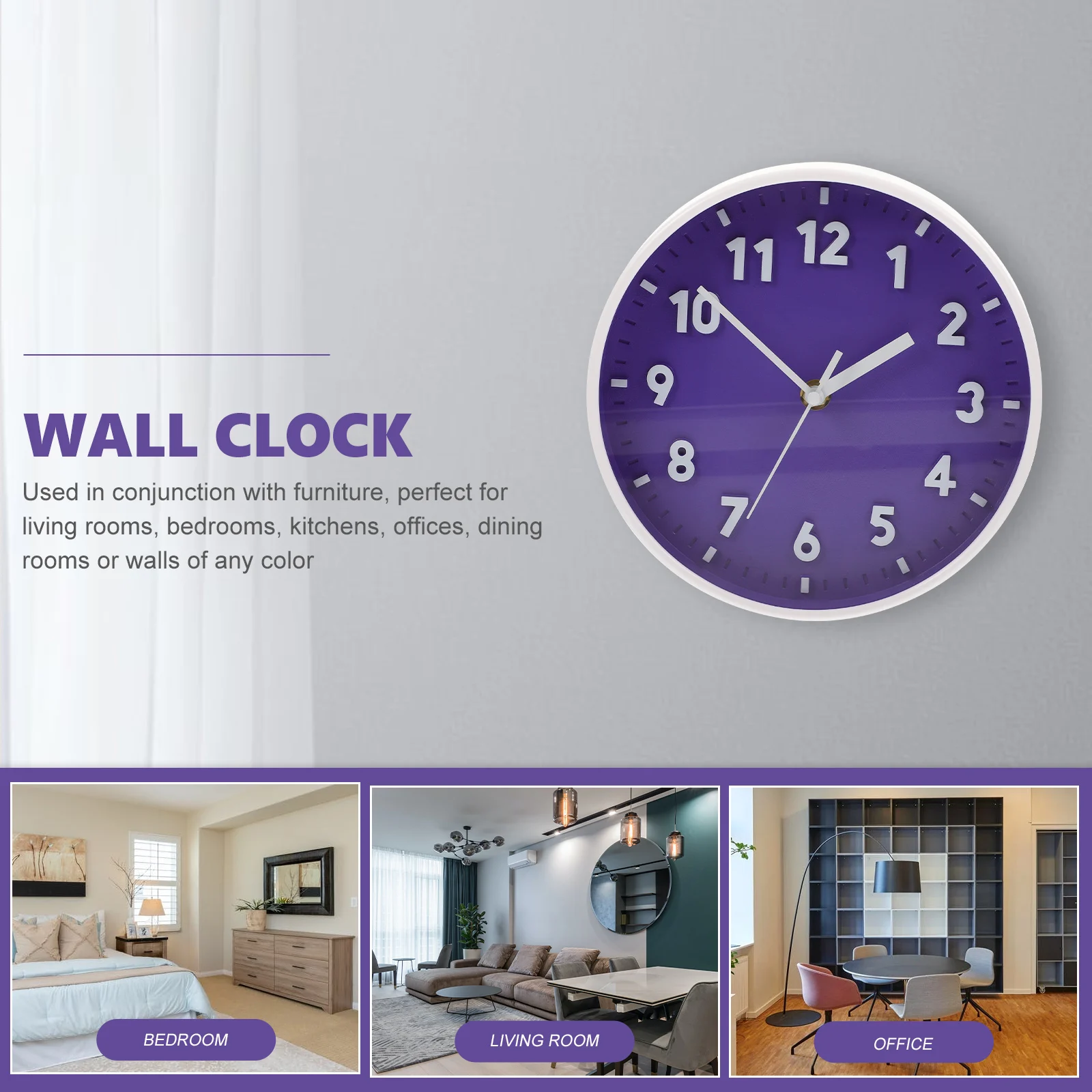 

Modern Style Decorative Wall Round Arabic Numerals Silent Analog For Bedroom Office Home Wear-Resistant Household Clock Decor No