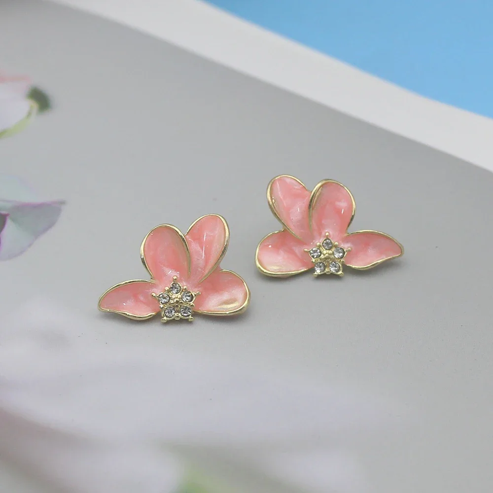 الوردي اللون زهرة خمس نجوم حجر الراين رائعة الحب الهندسة شخصية قرط الاذن المرصع للنساء مجوهرات عيد الميلاد فتاة هدية