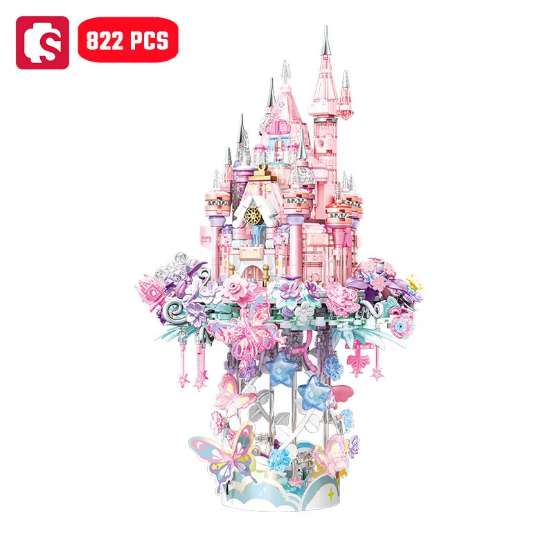 SEMBO 822pcs Flower Castle Assemblage Building Blocks Architecture Models Home Decorations Ornaments Gifts for Girls Kids Toys