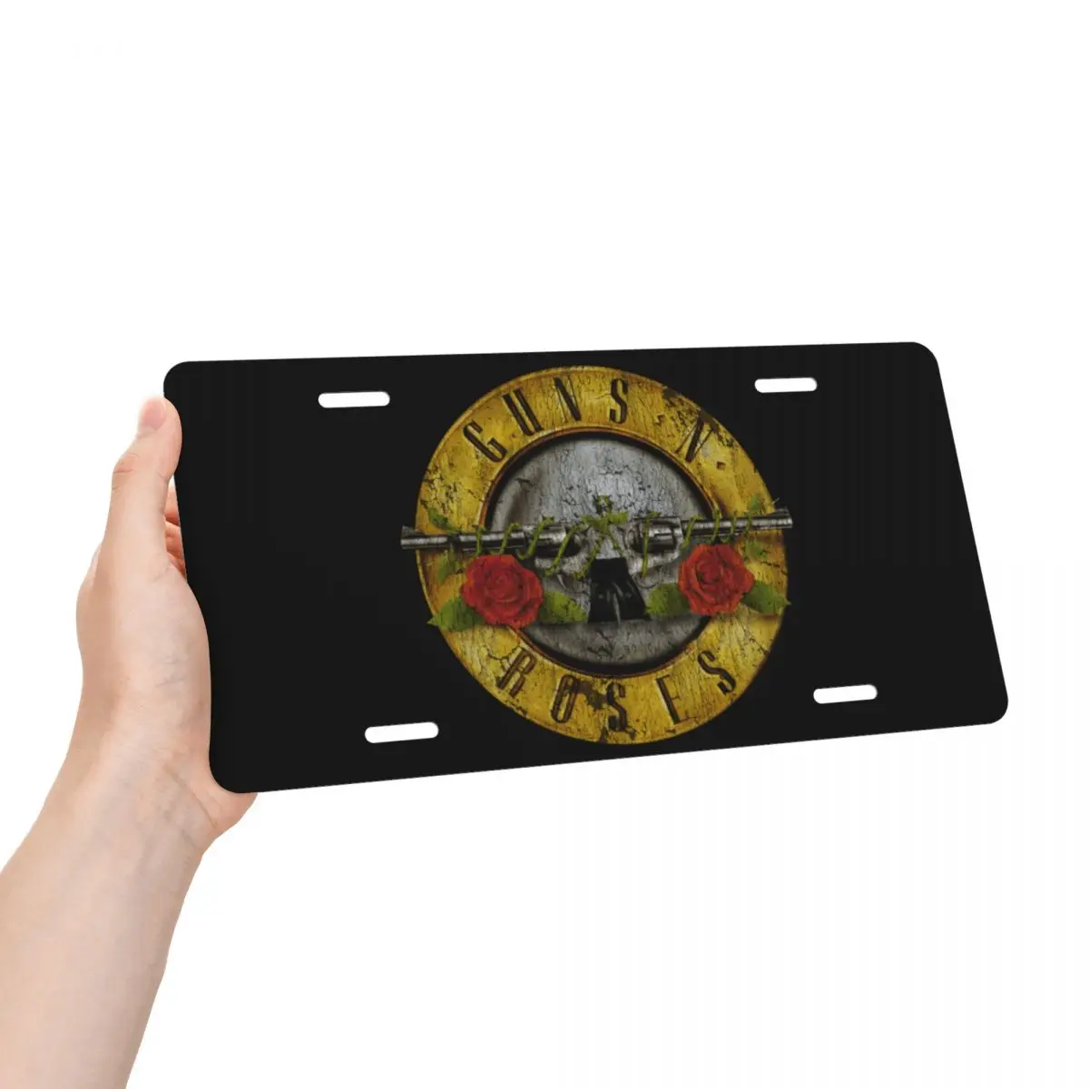 Guns N Roses Bullet Logo License Plate Cover Custom Heavy Metal Decoration Vanity Aluminum Metal License Plate Sign 6x12 Inch