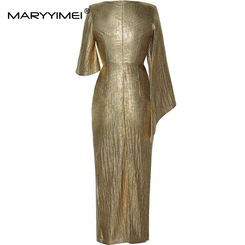 MARYYIMEI 패션 런웨이 여름 나비 슬리브 맥시 드레스 여성용 크리스탈 슬림핏 힙 랩 클럽 파티 의류