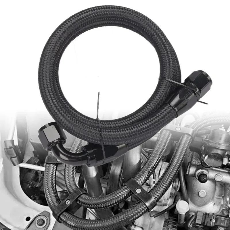 Universal AN10 1 Meter  Fuel Gas Oil Hose Kit Black Nylon Braided CPE Line with 90 Degree and Straight Hose Ends Fittings