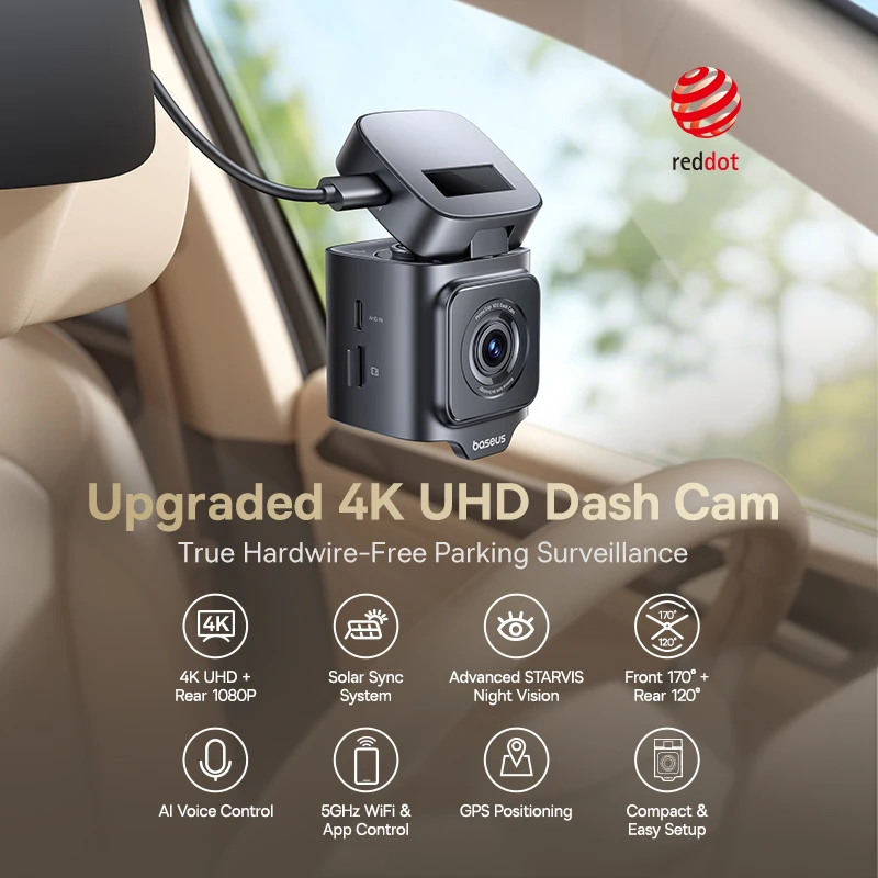 Baseus 4K Dash Cam for SONY Sensor STARVIS Night Vision Front and Rear Car Camera ADAS WiFi6 GPS 24H Parking Dashcam