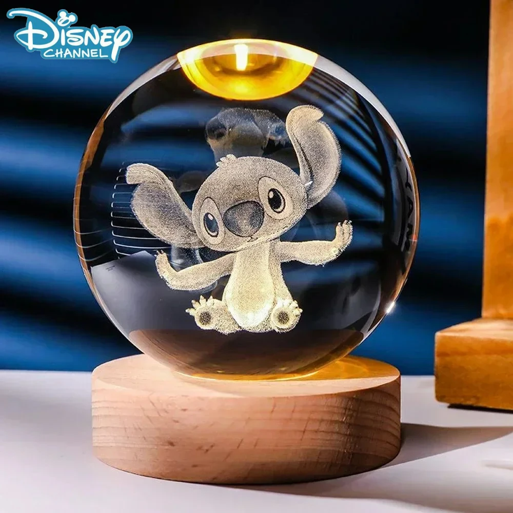 3D Lilo & Stitch Carved Crystal Ball Anime Mickey Disney Accessories Creative Crystal Planet Luminous Tabletop Ornament Gift