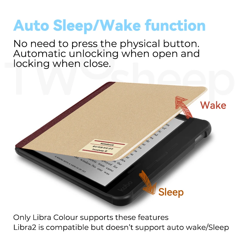 Twosheep 7-inch Case for Kobo Libra Colour and Kobo Libra2 Magnetic Flip Auto Sleep Wake TPU Soft Shell Cover Notebook Style