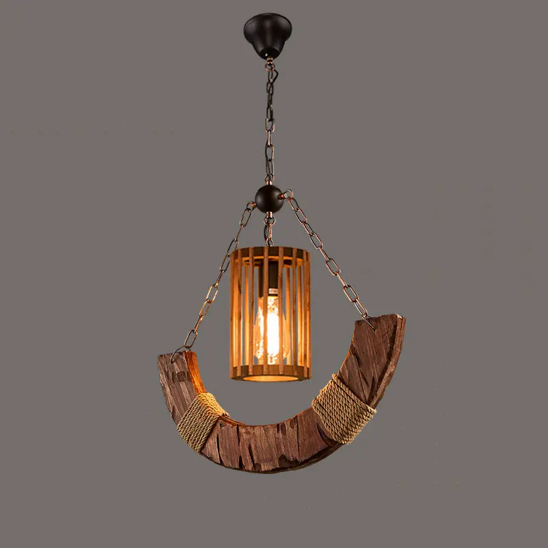 Retro Loft Industrial Wood Chandelier Creative Living Room Bar Dining Room Handing Lamp Vintage Glass Pendant Lamp Bra