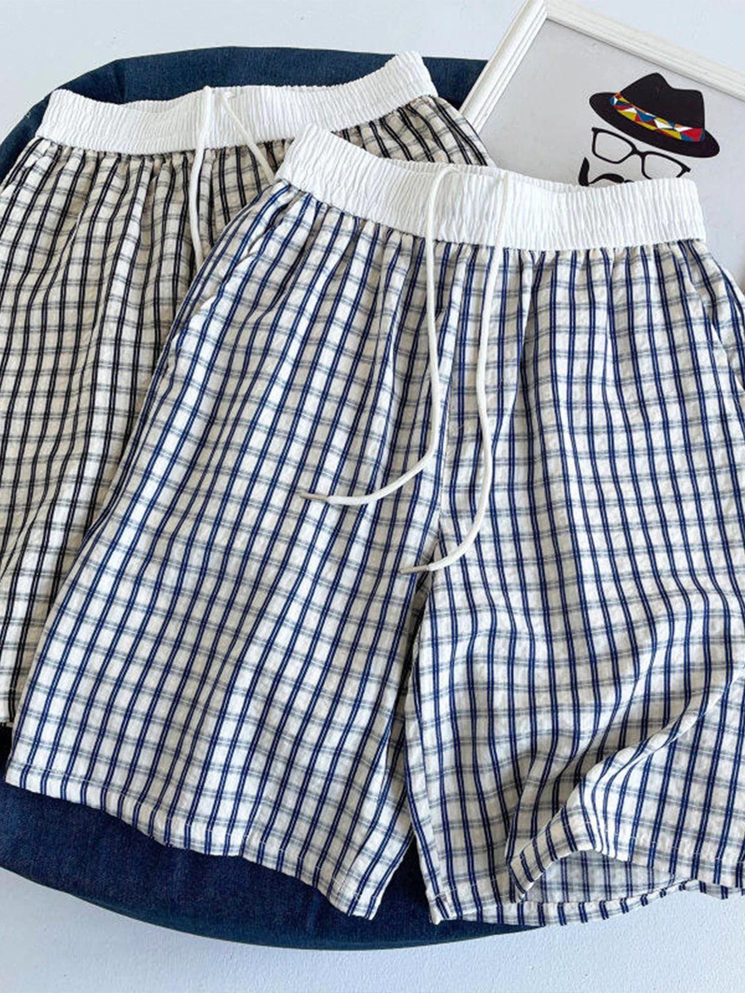 

Мужские летние тонкие шорты Slim Fit в клетку, в американском ретро-стиле, свободного кроя, прямые, средней длины, дышащие