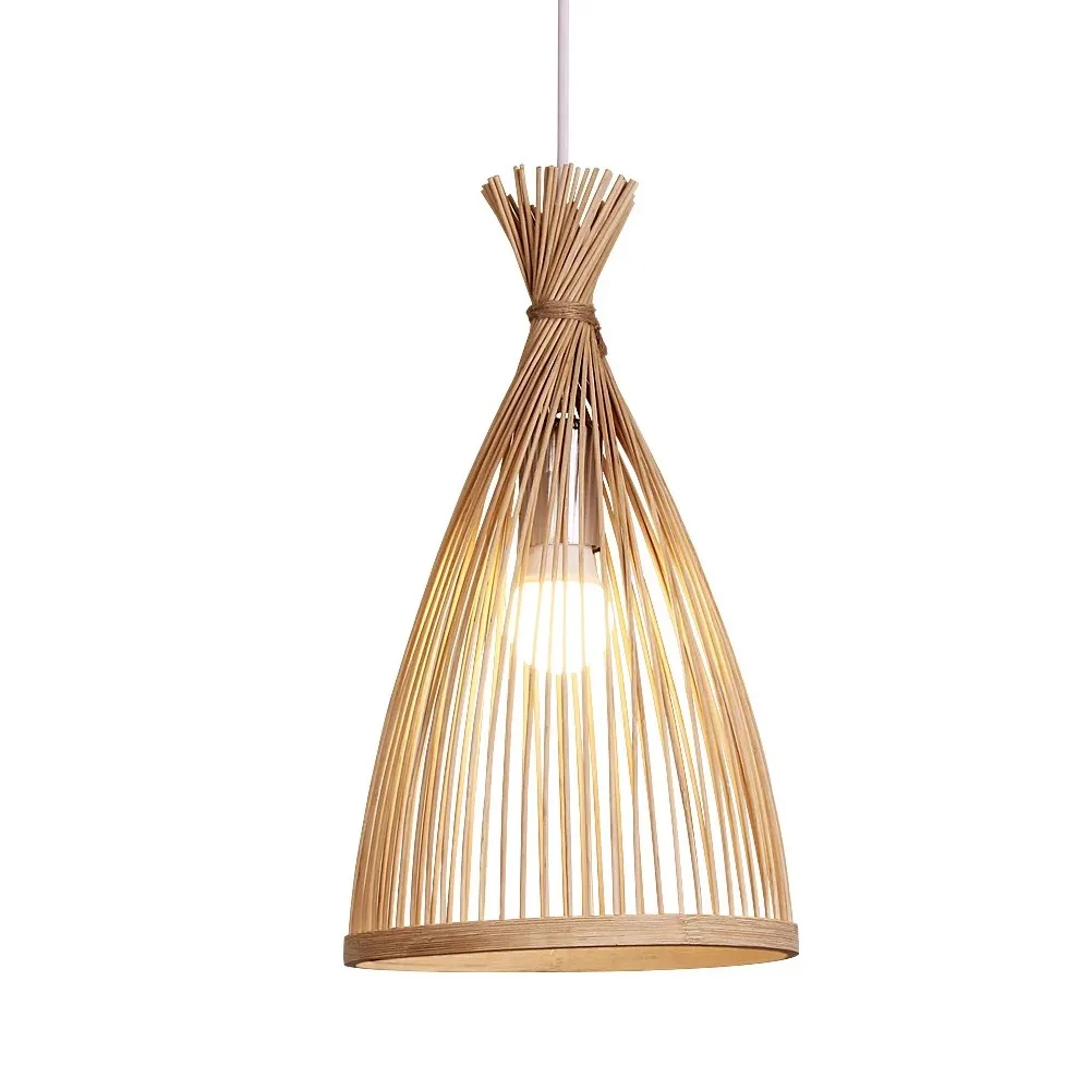 Retro Bamboo Weaving Chandelier Lamp Hanging LED Ceiling Light Wicker Fixtures Rattan Woven Droplight for Home Bedroom Decors