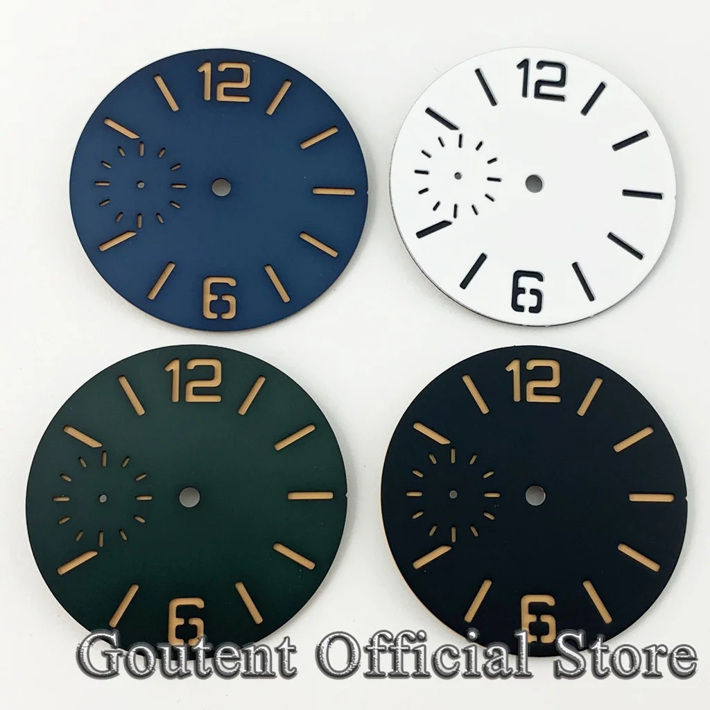 Goutent 38.5mm Blue Green Black White Sterile Watch Dial Orange Marks Fit ETA 6497 Seagull ST36 Movement Watch Faces