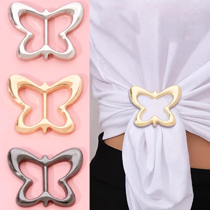 2Pcs/set T-shirt Circle Butterfly Scarf Brooches Silk Scarf Buckle Brooch Shawl Ring Clip Scarves Fastener Knotted Button Pin