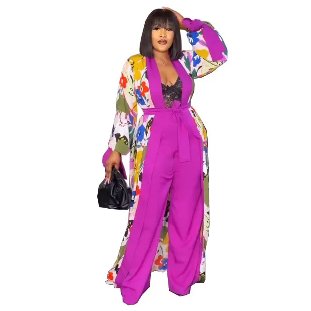 2 Piece Robes Set African Clothes Women Dress Pant Suits Set Fashion Floral Print Traditional Bazin Riche African Kanga Clothing