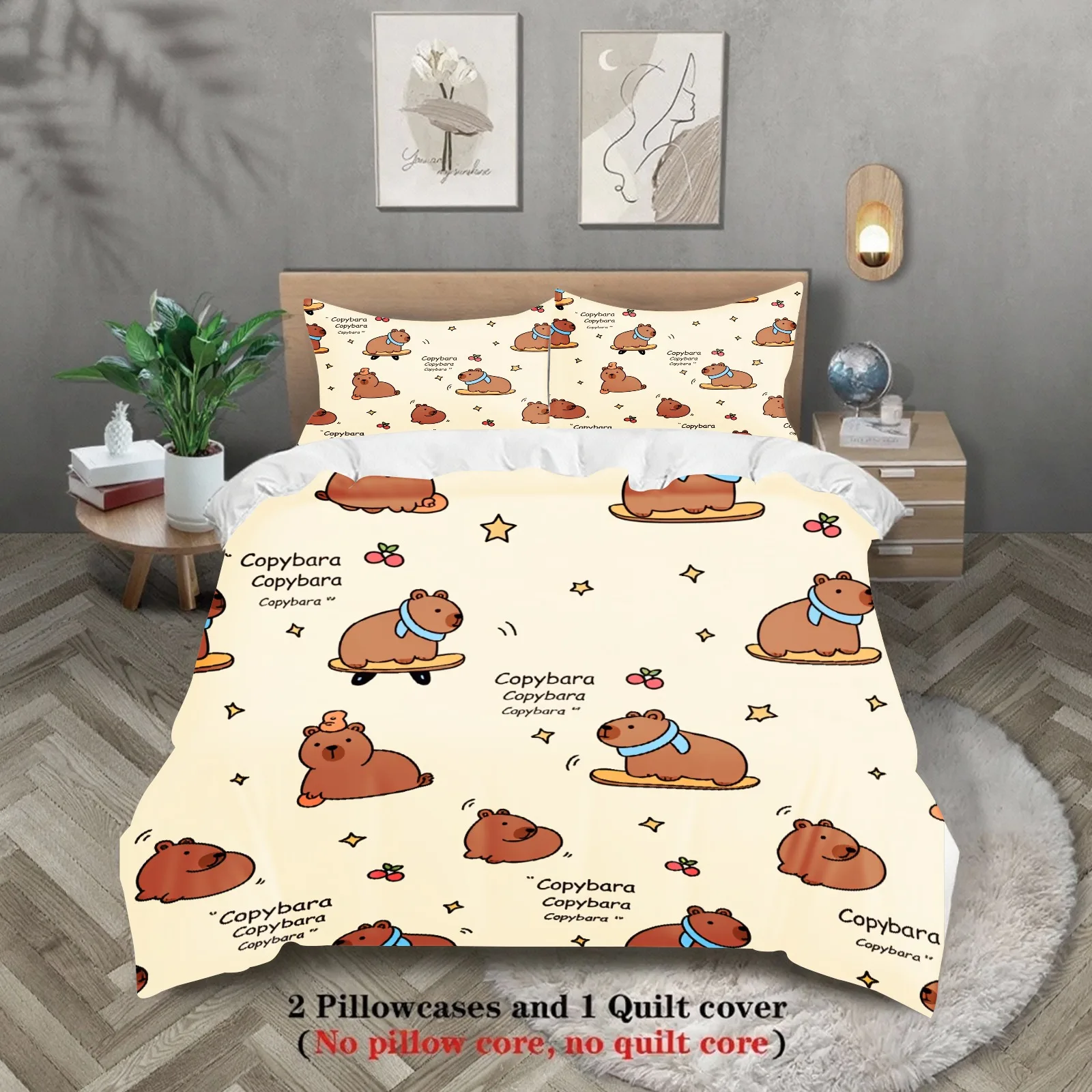 Cute Capybara Duvet Cover Pillowcase Bedding Set Adult Boy Girl Bedroom Decoration Children Gift Single Double Large Size