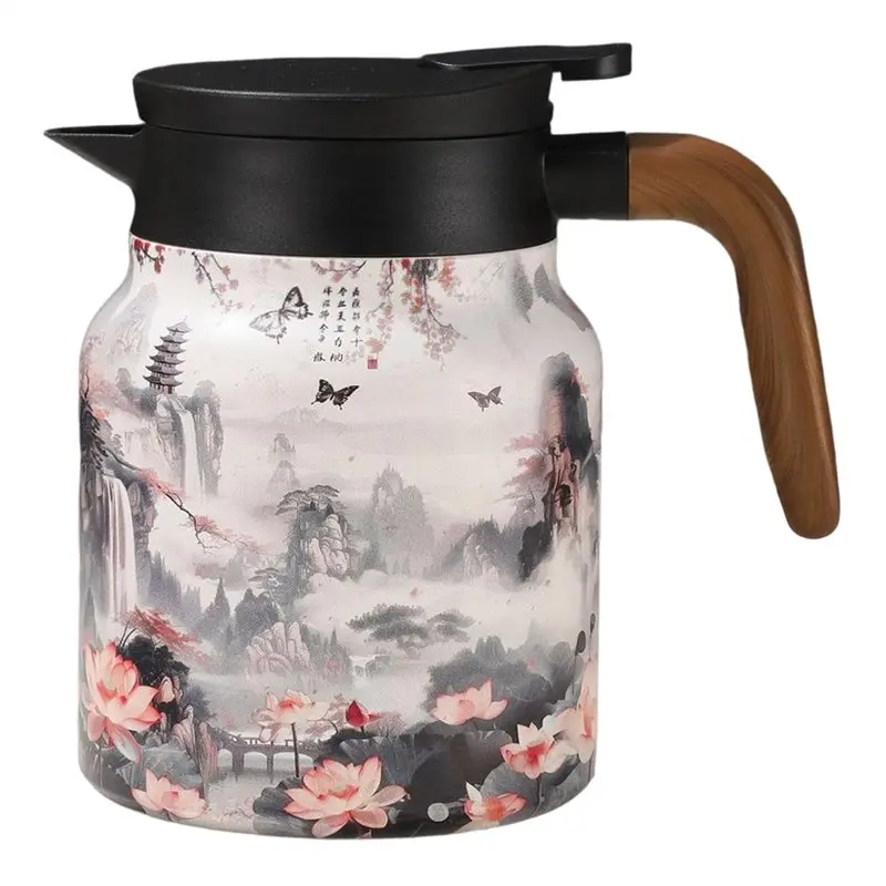 A74E-Thermal Insulation Teapot Stainless Steel Kettle 1000Ml Vintage Floral Tea With Built-In Infuser Tea Separator For Hot Drin