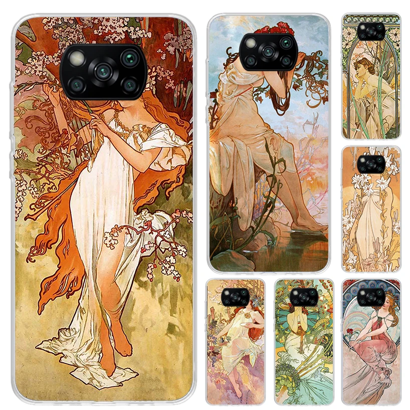 Alfons Mucha Primavera Phone Case for Xiaomi Poco X6 X5 X4 X3 Nfc F6 F5 F4 GT F3 F2 Pro F1 M5S M4 M3 5G Soft Funda Print Shell