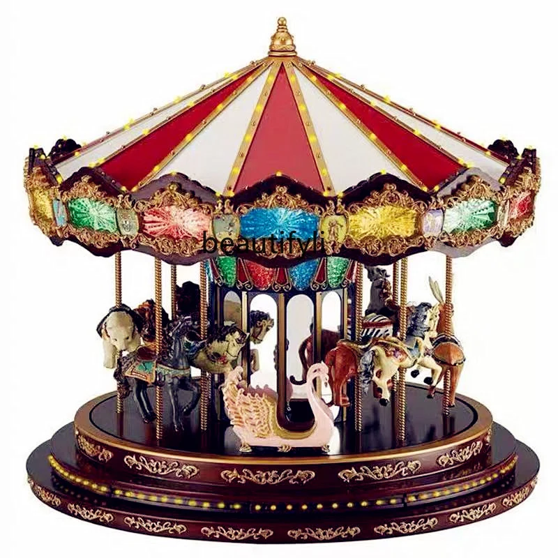 High-End Exquisite Wooden Handmade Music Box Carousel Creative Music Box Birthday Gift for Girls Wife