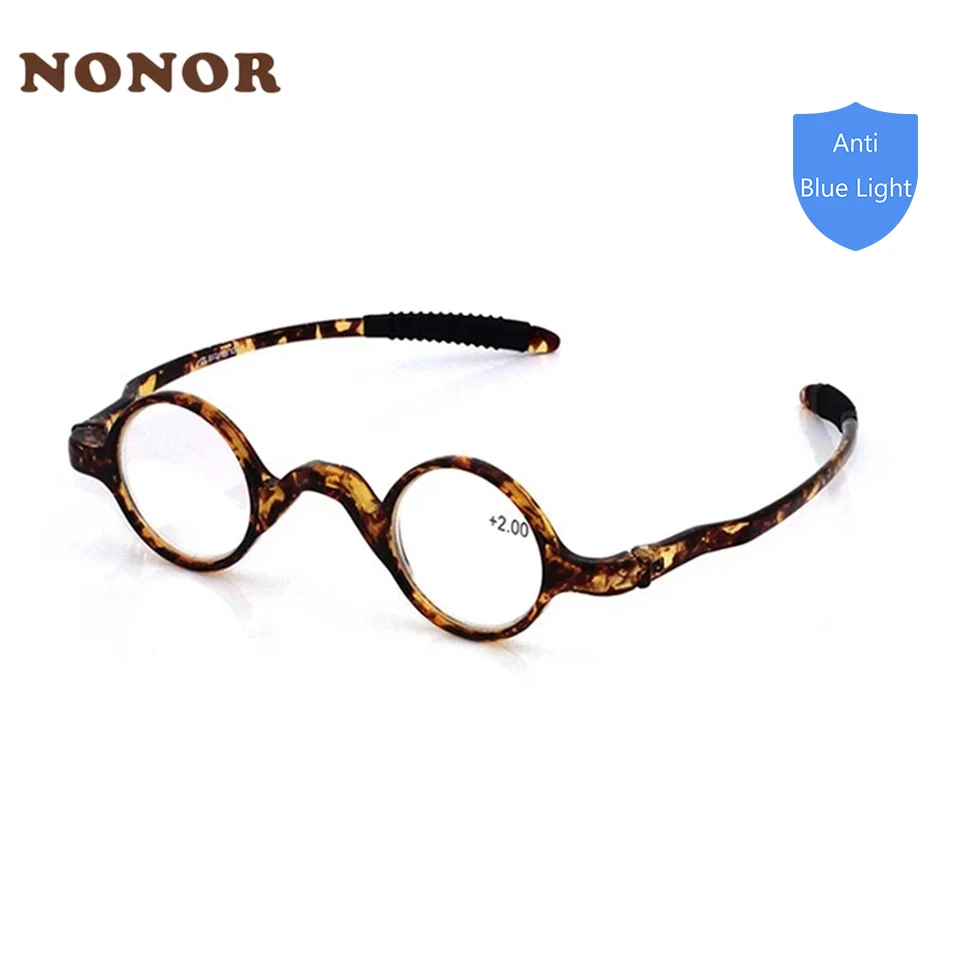 NONOR Ultralight TR90 Reading Glasses Men Women Eyewear Round Small Frame Blue Light Prescription Glasses with Anti Slip Legs