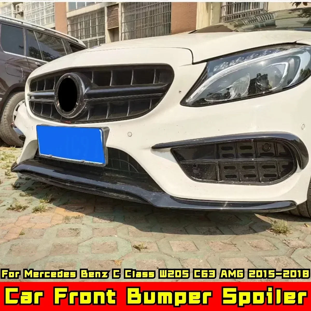 For Mercedes Benz C Class W205 C63 AMG 2015-2018 Body Kit Front Bumper Diffuser Glossy Black Sport Style Car Accessories