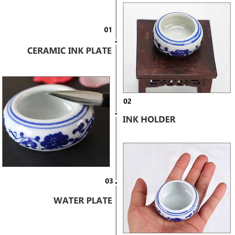 6Pcs Ink Tray Creative Design Safe Durable Office Study Room Decor Supplies Ceramic Ink Dish Calligraphy Brush Tray