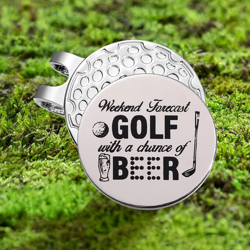 Funny Magnetic Hat Clip Weekend Forecast Golf With A Chance Of Beer Sliver Color Golf Marker With Baseball Clip Accessories Gift