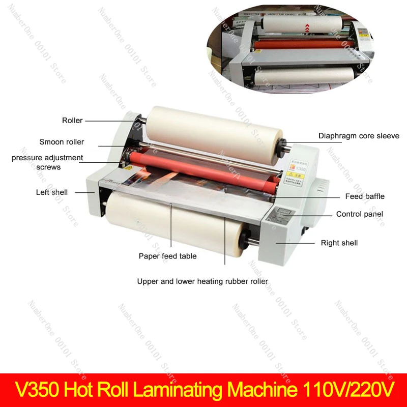 Imagem -02 - Máquina de Estratificação Fria e Quente Controle Eletrônico de Temperatura Velocidade Ajustável Laminador Quatro Rolos Rolo Quente V350 220v