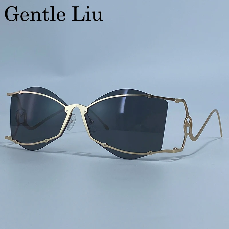 

Oversized Punk Irregular Rimless Sunglasses Women 2025 Luxury Brand Steampunk Metal Frame Sunglass For Lady Trendy Travel Shades