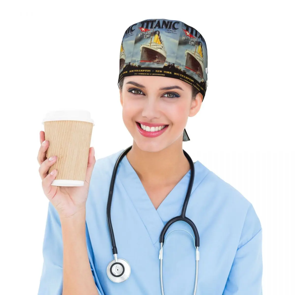 Titanic White Star Line Scrub Hat Doctor Working Surgical Cap Unisex Adjustable Nursing Caps for Dentist
