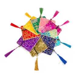 Retro Embroidery Floral Sachet Square Lucky Bag Tassel Zipper Jewelry Storage Pouch