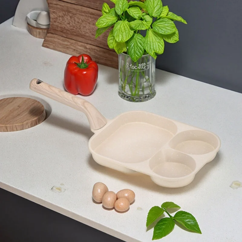 Portable Three-hole Non-stick Frying Pan Aluminum Non-stick Egg Square Handheld Non-stick Frying Pan Steak Frying Pan