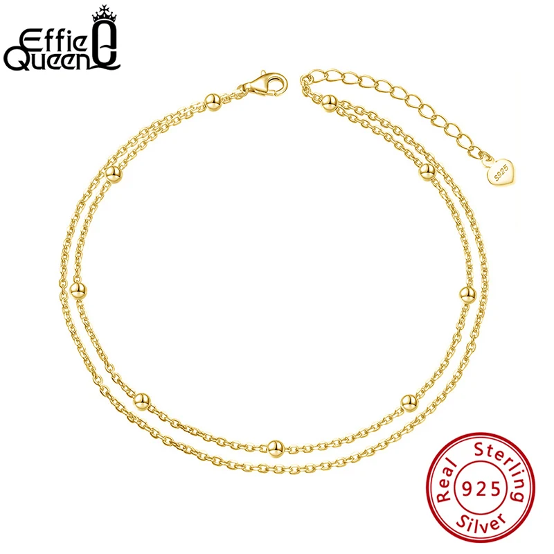 Effie Queen 925 Sterling Silver Layered Satellite Cable Chain Anklet Bracelet Women Link Foot Chain Dainty Summer Jewelry SA14