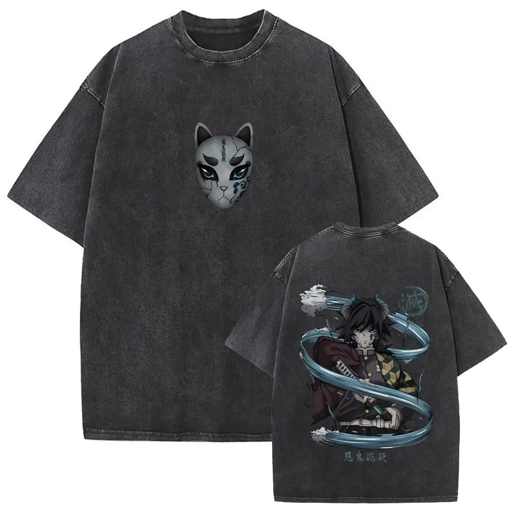 

Anime Demon Slayer Tomioka Giyuu Washed Vintage T-shirts Men Women Clothing Cartoon Oversized T Shirt Male Casual Cotton T-shirt