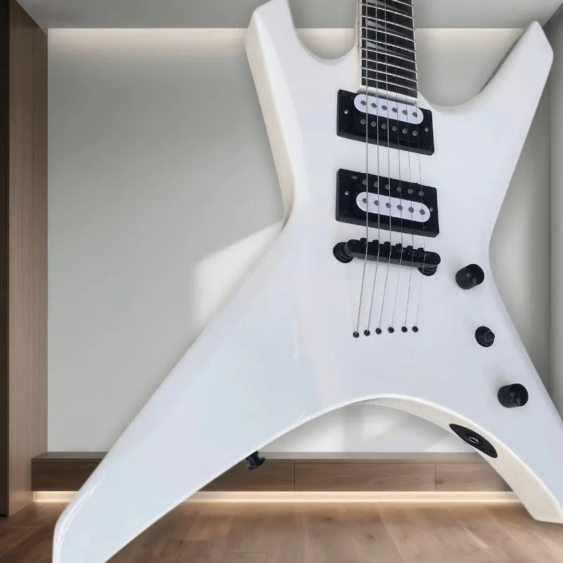 Hot Sales Sharp Star Shape Electric Guitar White Gloss Finish HH Humbucker Pickups Fixed Bridge Metal Rock Guitar Beginner
