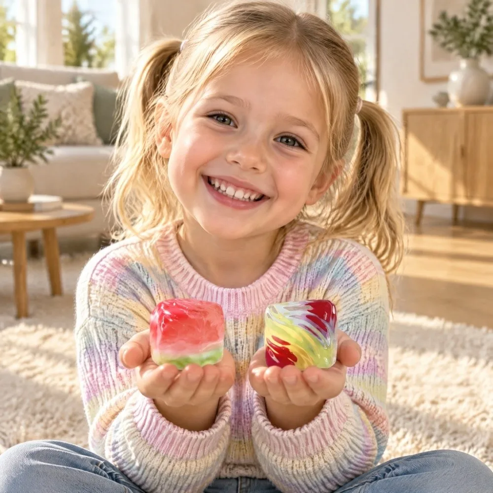 Ice Cube Ball Squeeze Toy Non-Toxic Solid Mixed Colors Fidget Toy Stretchable Marbled Swirl Squishy Ball Fingertip Toy