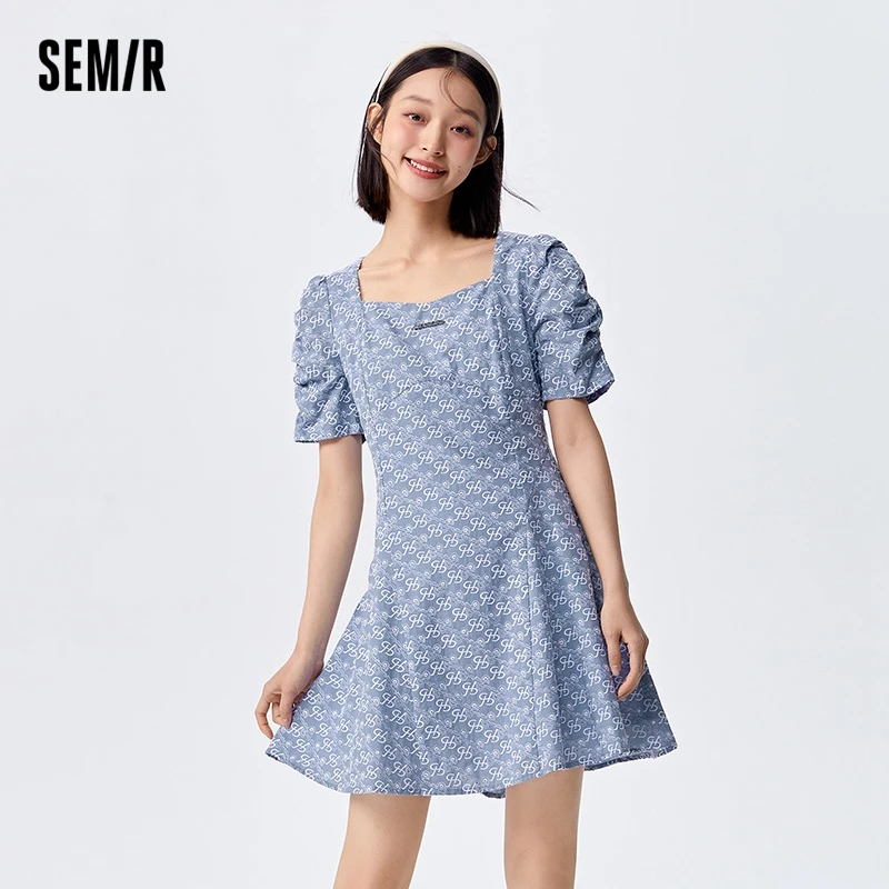 Semir Dress Women Design Sense Embroidery 2023 Summer New Style Style Square Neck Dresses Fashion