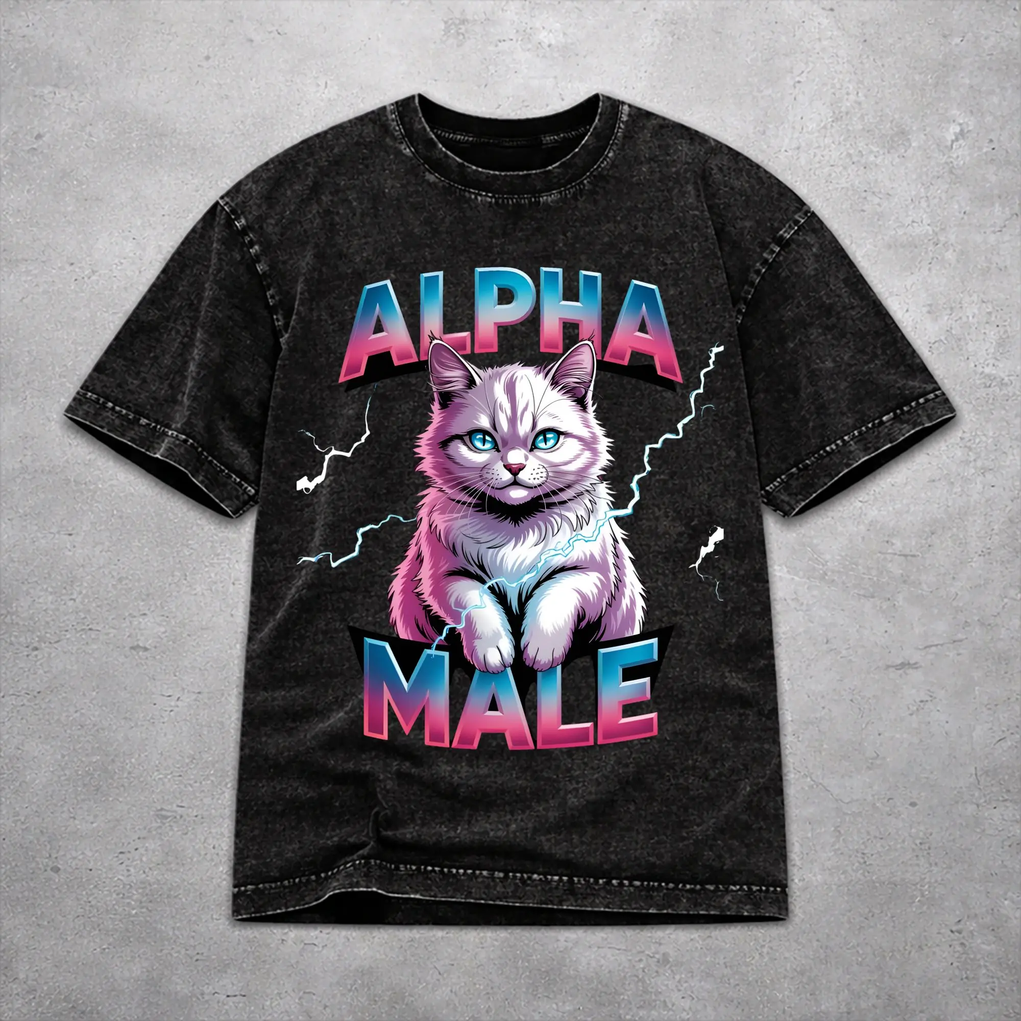 Men Women Alpha Male Cat Kitten Funny  T Shirt Graphic Printed Cotton Washed  Harajuku Streetwear T-Shirts