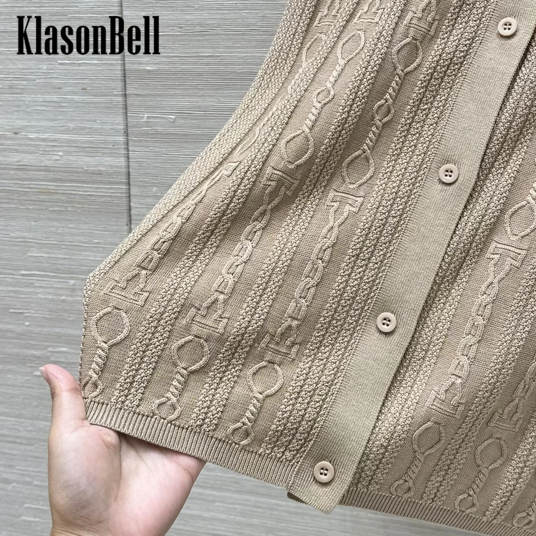 8.22 KlasonBell Women Clothes Vintage Rope Coed Jacquard Wool Knitted Cardigan Lapel Collar Single Breasted Fit Coat