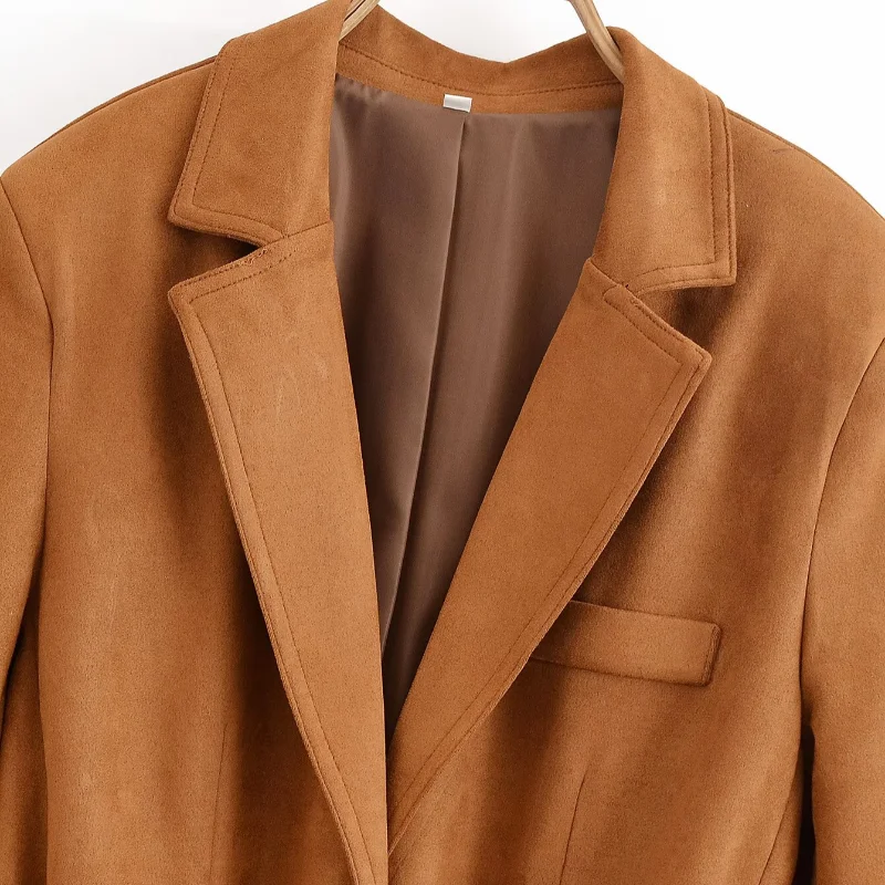 Women's Suede Jacket Solid Turn-Down Collar Long Sleeve Coats Waistbelt Pockets Female 2025 New Autumn Fashion Casual Outwears