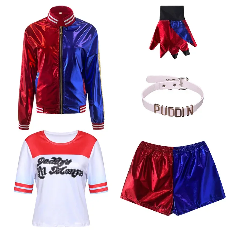 Robe Anime pour adultes, Costume pour femmes, perruque Quinn pour filles, t-shirt, veste Joker, Costume d'halloween,