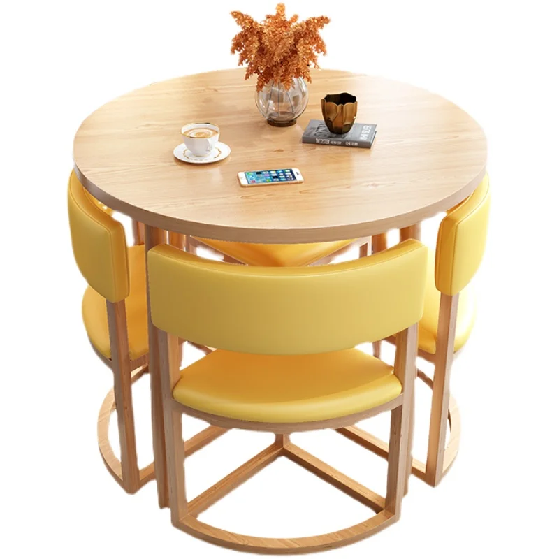 Round Mobile Dining Tables Set Kitchen 4 Chairs Center Wood Table Extendable Minimalist Parlor Floor Mesa Comedor Home Furniture