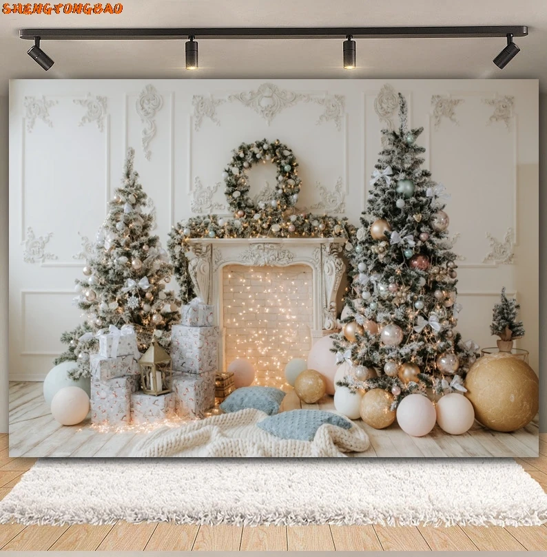 الأبيض عيد الميلاد التصوير خلفية شجرة عيد الميلاد الداخلية الموقد الشتاء عيد ميلاد سعيد الطفل الأسرة صورة خلفية الصورة