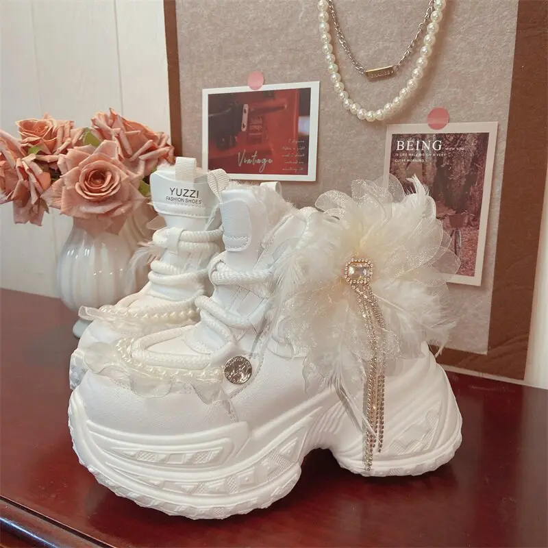 New Girls Original Handmade Creative Clunky Sneaker Warm Fleece Lined Custom Casual Shoes Height Increase Autumn Winter Sneakers