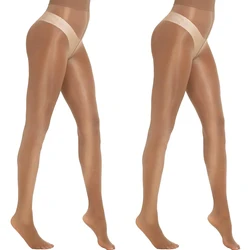 Kave 2pairs Sexy Ultra Thin Oil Shiny Pantyhose for Women High Elasticity 15d Smooth Coffee Tights Slim Legs Toe Reinforcement