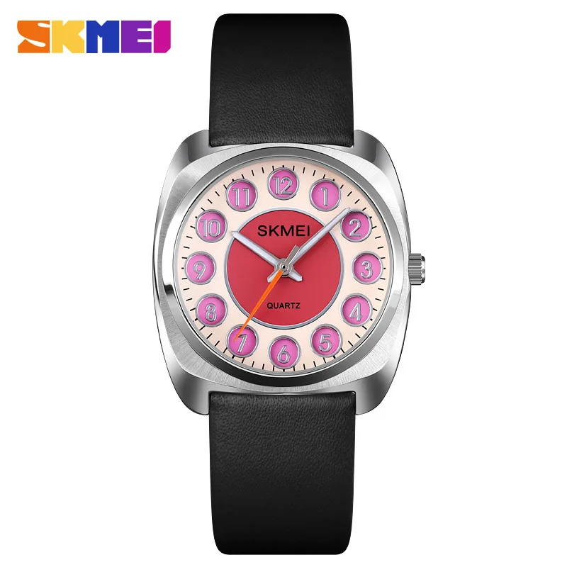 Skmei Creative Dial Fashion Square Steel Case orologio al quarzo da donna orologio in pelle impermeabile da donna