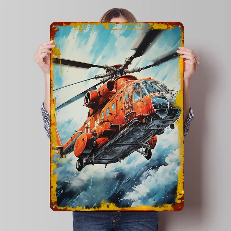 Helicopter In Snowstorm Poster Customized Wall Art Vintage Metal Signs Retro Tin Plaque for Man Cave Room Decoration Desk Decor